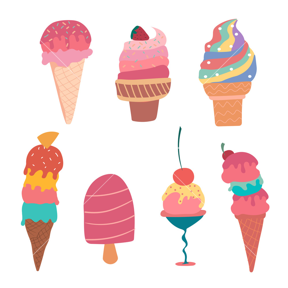 1000x1000 Hand Drawn Pastel Ice Cream Cone Summer Collection Royalty Free