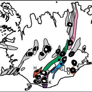 320x320 map showing the position of holocene volcanic systems in iceland