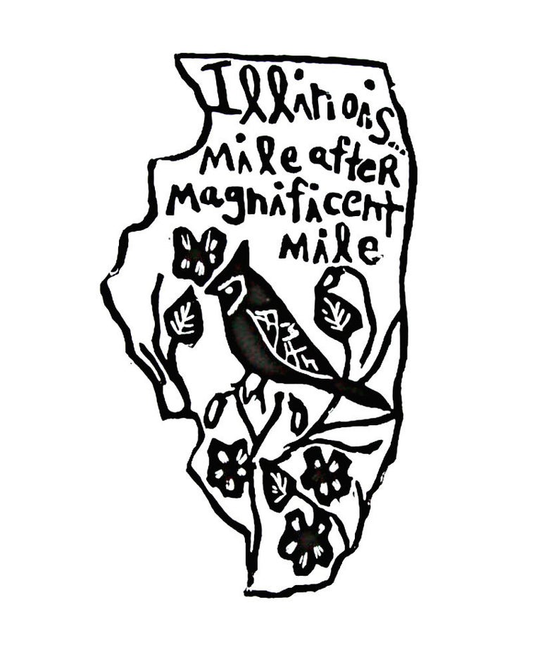 794x946 Illinois State Linoleum Block Print With Text State Bird And Etsy