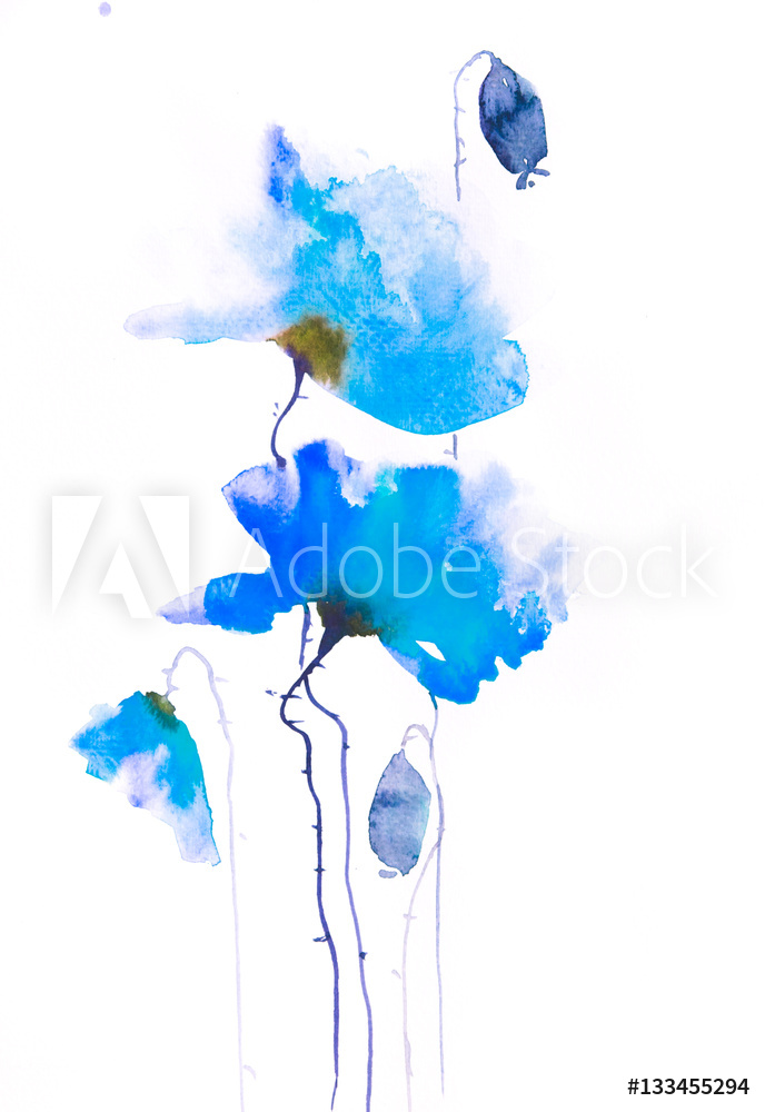 688x1000 Fotografie, Obraz Stylized Poppy Flowers Painting On White