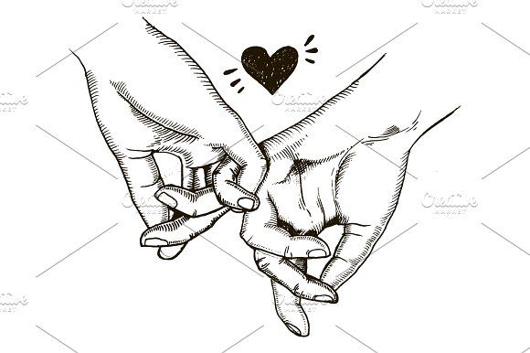 580x386 Couple In Love Hold Hands Engraving Vector