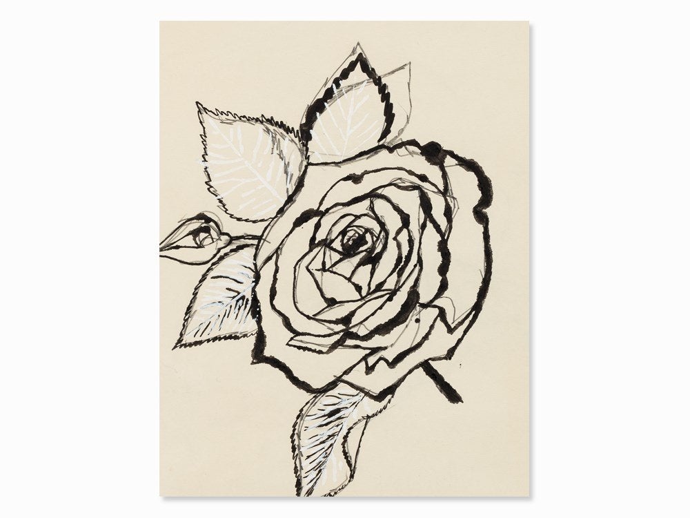 1000x750 Andy Warhol, Rose, India Ink Drawing, C