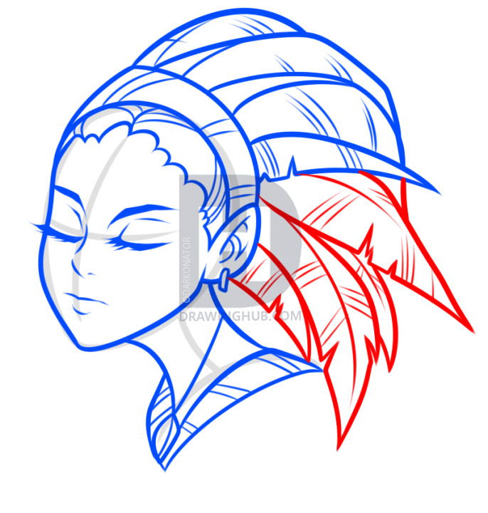 686x720 Indian Chief Drawing Lesson, Step