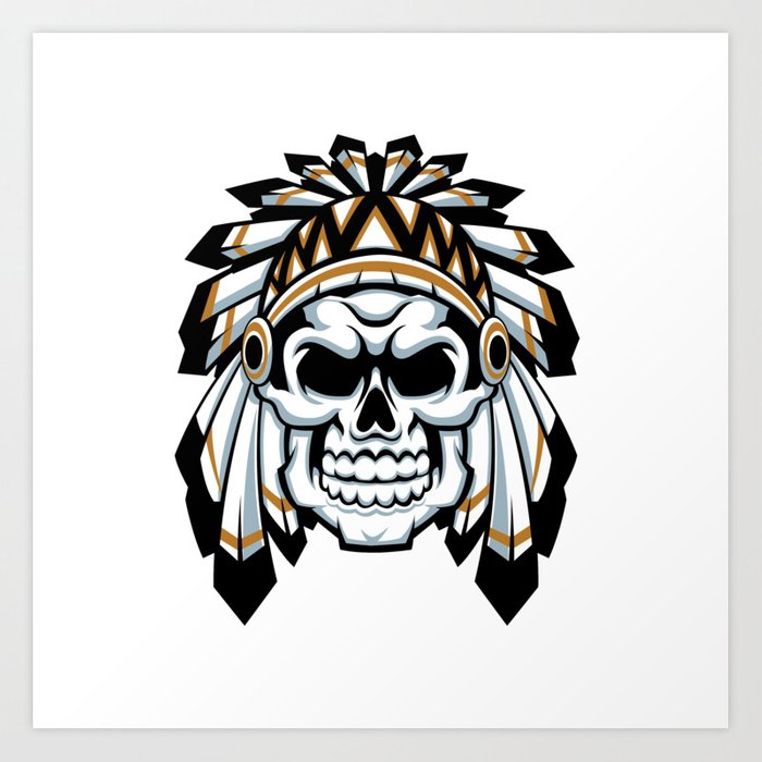 700x700 Skull Indian Chief With Feather Hat Art Print
