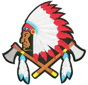 300x293 Indian Chief Headdress Axe Feathers Biker Giant Back Jacket Patch