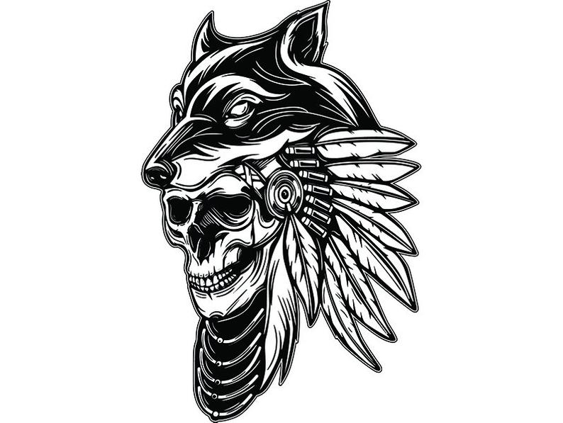 794x597 Indian Skull Wolf Headdress Native American Warrior Feather Etsy