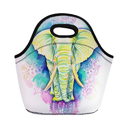 425x425 Semtomn Lunch Tote Bag Indian Drawn Elephant Of Color