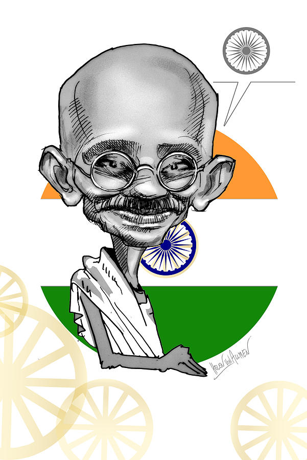 601x900 Mahatma Gandhi And Indian Flag Drawing