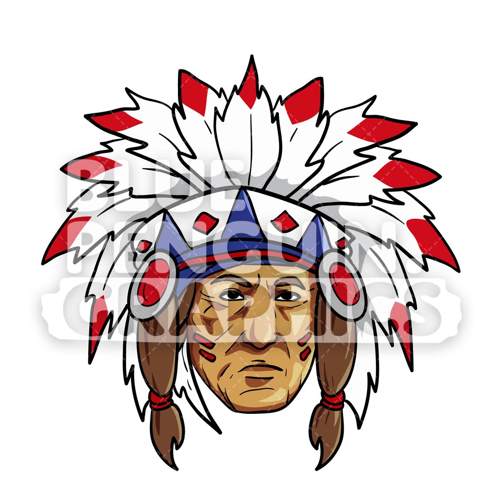 1024x1024 Indian Head Front Vector Cartoon Clipart Illustration Blue