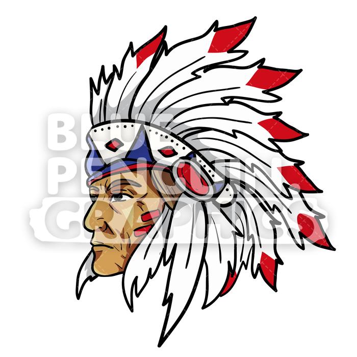 700x700 Indian Head Side Vector Cartoon Clipart Illustration Blue
