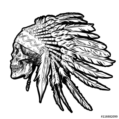 500x500 Hand Drawn Native American Indian Feather Headdress With Human