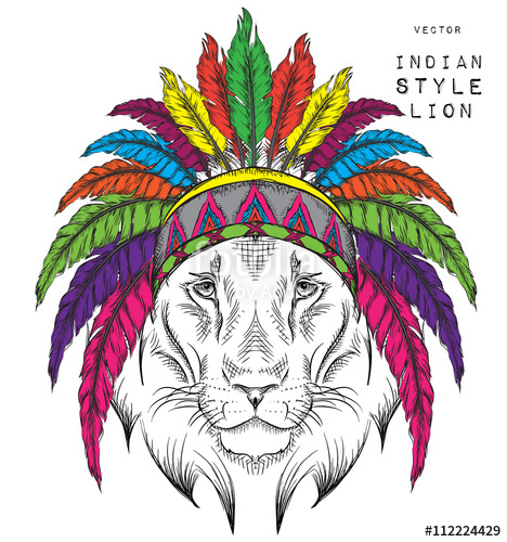 468x500 Lion In The Indian Roach Indian Feather Headdress Of Eagle Hand
