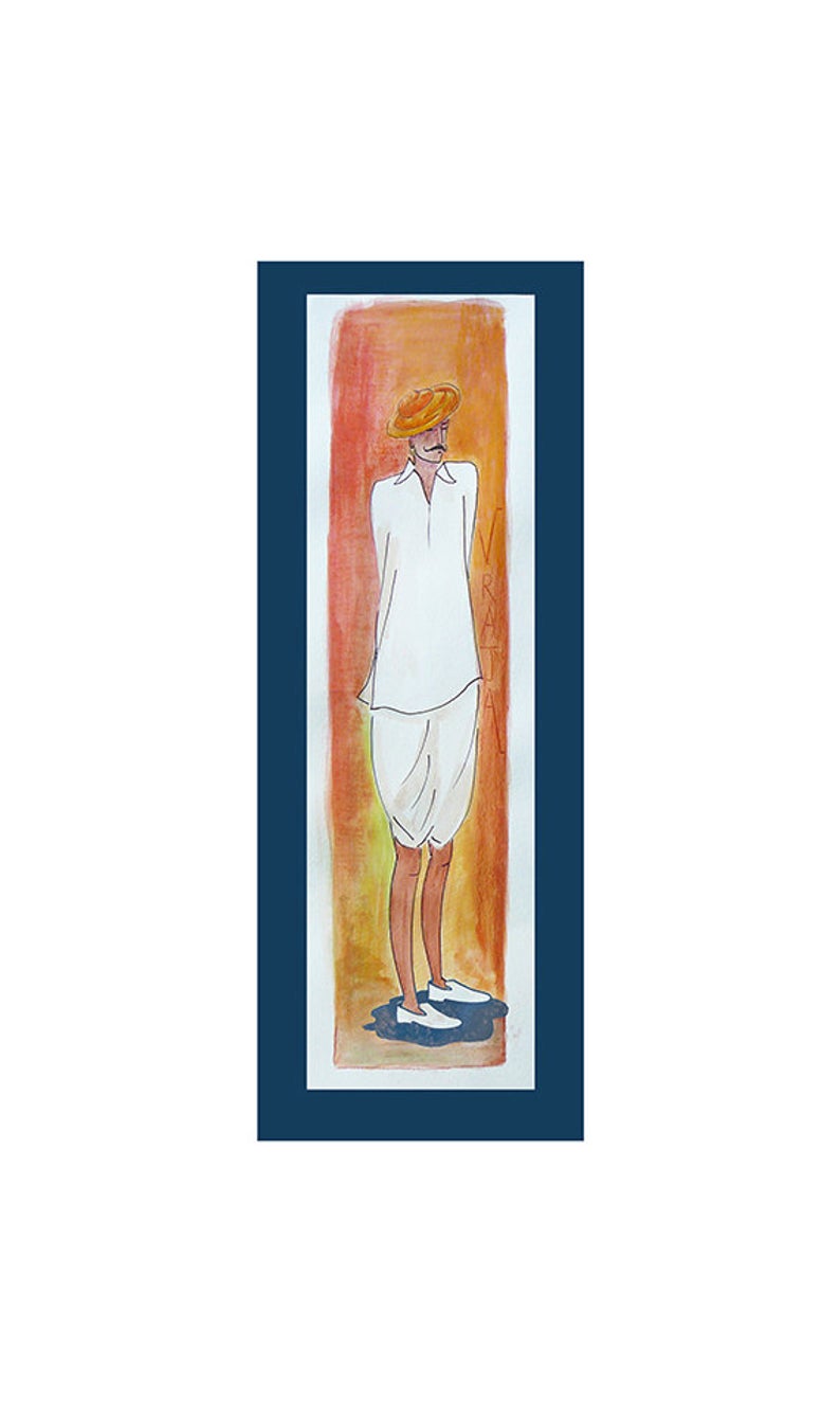 794x1323 Painting Pen Sketch Indian Village Man Orange White Black Etsy