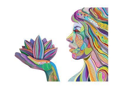 400x300 Woman Face With Multicolored Indian Pattern Holding Lotus Flower