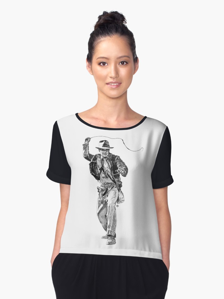 750x1000 Indiana Jones Hand Drawing Women's Chiffon Top