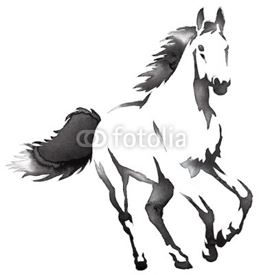 380x400 Black And White Monochrome Painting With Water And Ink Draw Horse