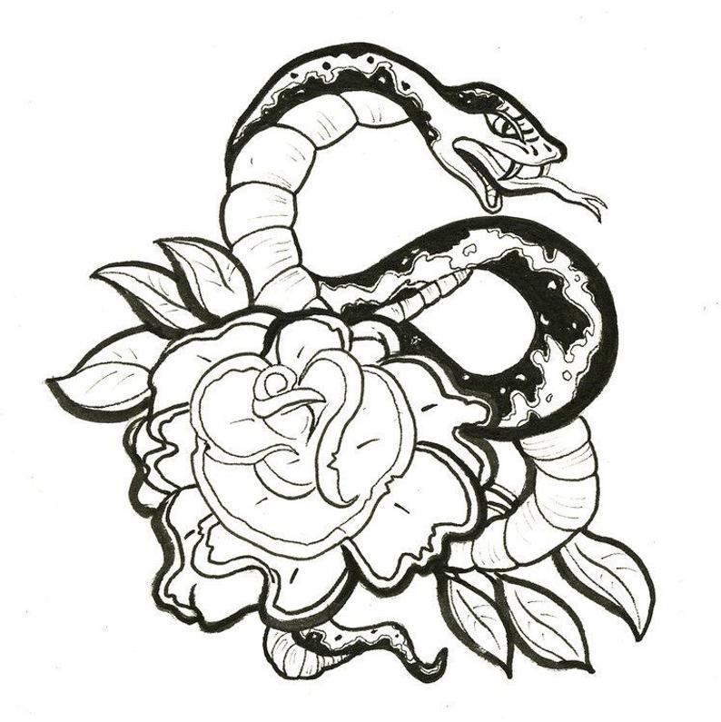 794x795 Snake Black And White Ink American Style Flash Tattoo Design Etsy