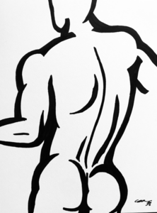 222x300 Sold Original Pen Ink Drawing Standing Man Back View