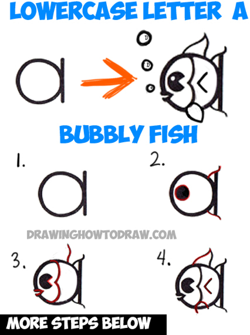 500x669 How To Draw A Cute Cartoon Fish From A Lowercase Letter A Shape