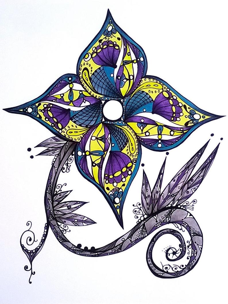 794x1058 Teal Yellow Purple Flower Wall Art Giclee Print From Original Etsy