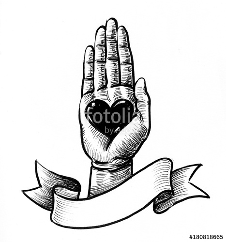 467x500 Ink Drawing Of A Hand And Heart Stock Photo And Royalty Free