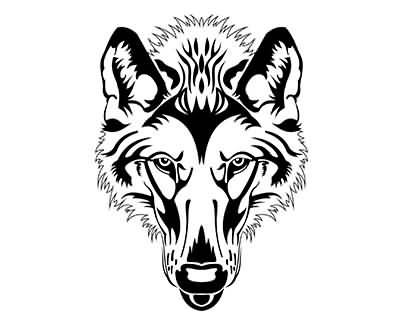 400x328 Cool Amazing Black Ink Wolf Face Stencil Tattoo Design