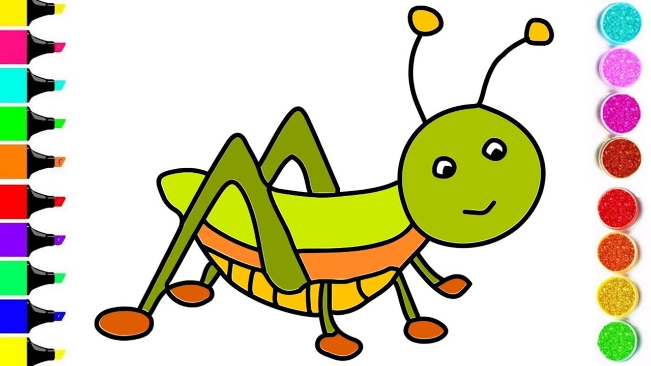 1280x720 Insects Drawing And Coloring For Kids ! Grasshopper Coloring