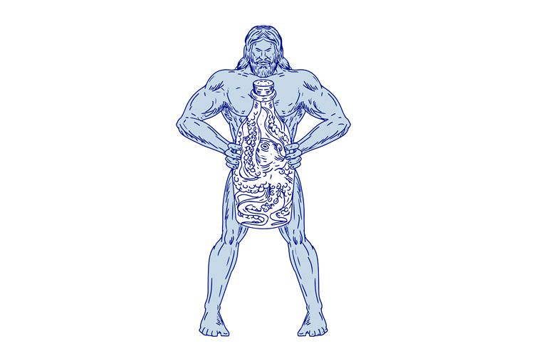 750x500 Hercules Holding Bottle With Octopus Inside Drawing