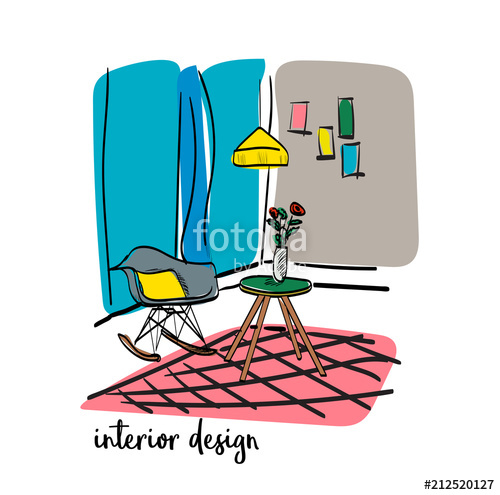500x495 Vector Interior Design Illustration Living Room Furniture Hand