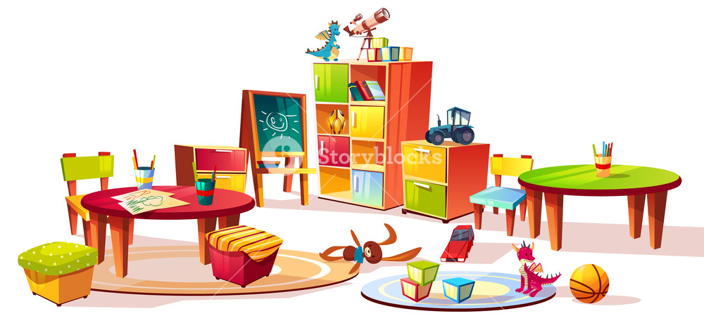 1000x450 Kindergarten Interior Furniture Vector Illustration Of Preschool