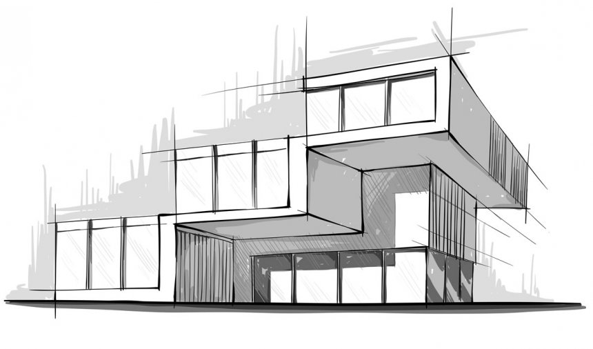 860x506 Modern House Drawing Sketch Mansion Simple Small Contemporary