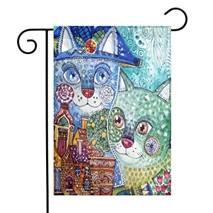425x425 Art Drawing Two Cats Garden Flag Welcome Anti Wrinkle