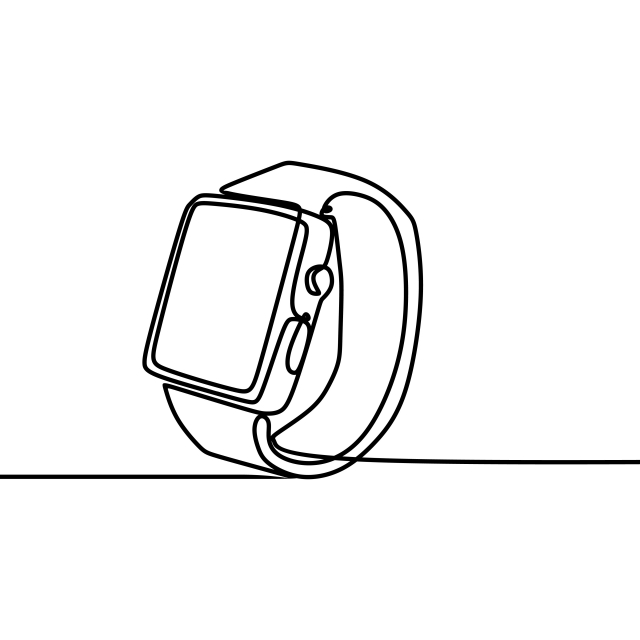 640x640 Watch Vector With Continuous One Single Line Art Drawing, Computer