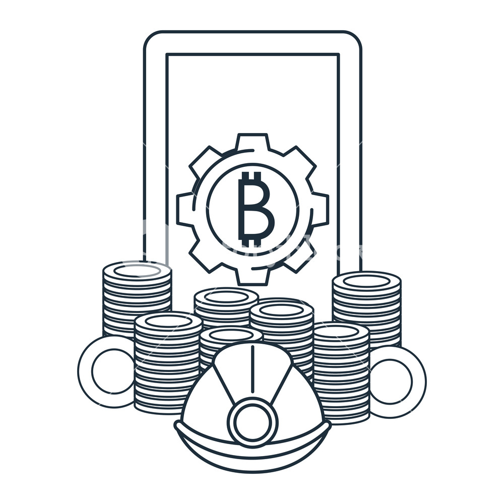 1000x1000 bitcoin mining and investment smartphone and coins with helmet