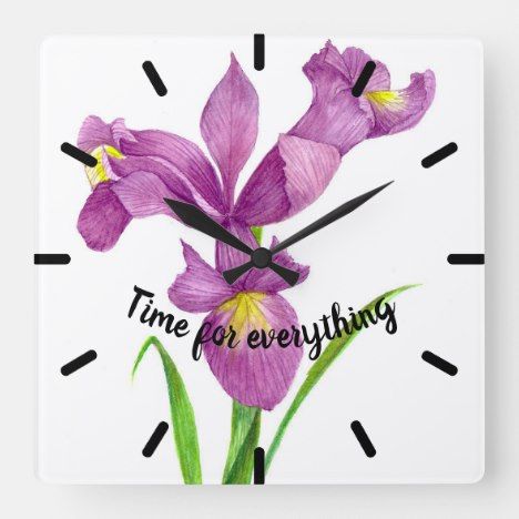 468x468 Watercolor Purple Iris Botanical Floral Art Square Wall Clock