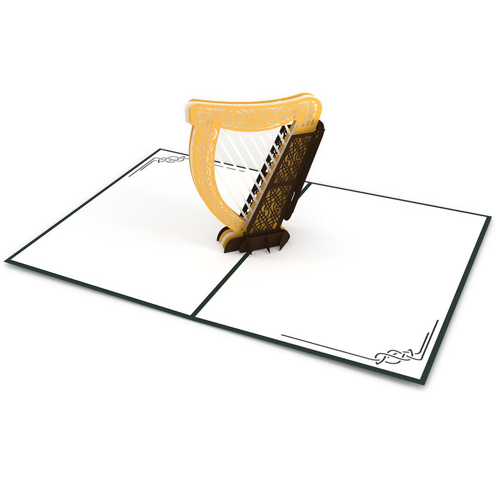 1024x1024 Celtic Harp Pop Up St Patrick's Day Card