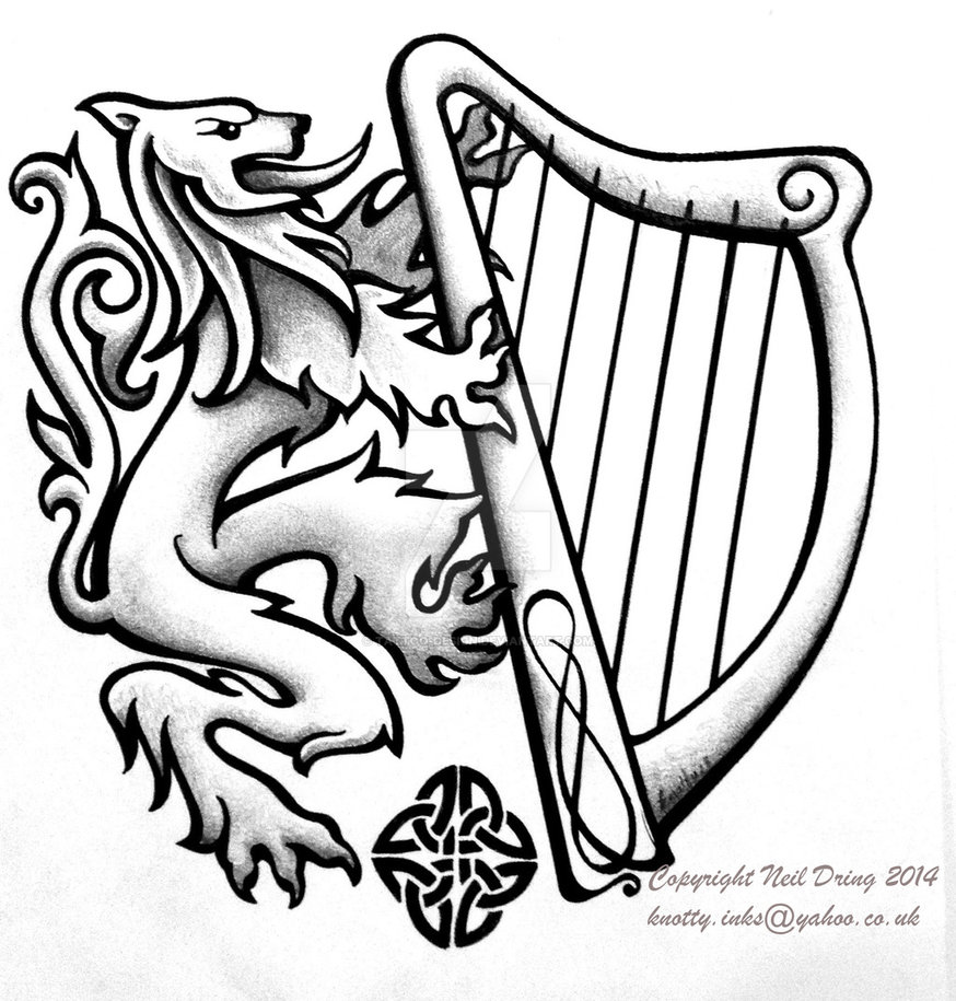 874x915 Harp Drawing Tattoo For Free Download