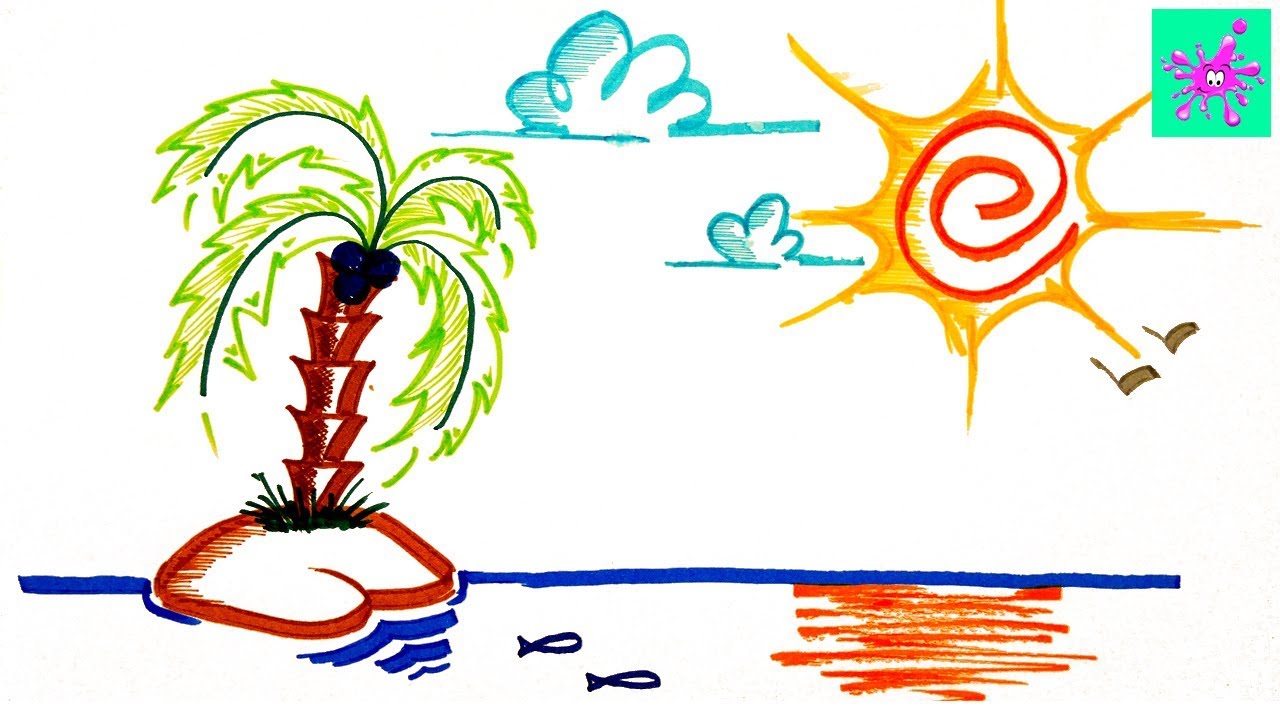 1280x720 how to draw island for kids drawing island with water step