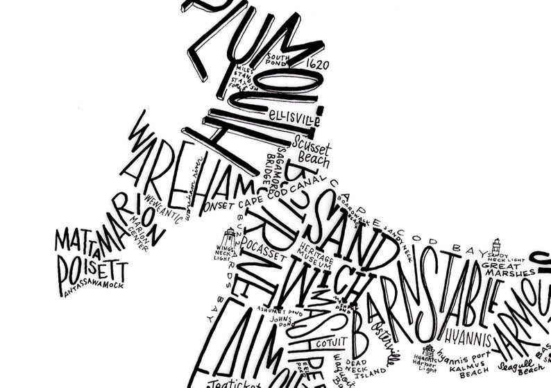 794x559 cape cod map hand drawn illustrations type map of cape etsy