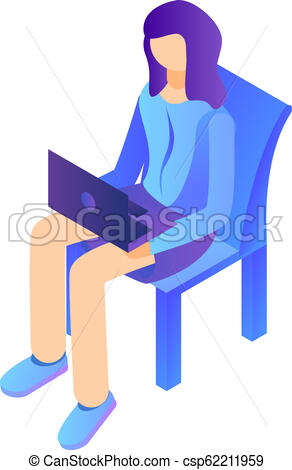 292x470 Girl Sit With Laptop On Chair Icon, Isometric Style Girl Sit