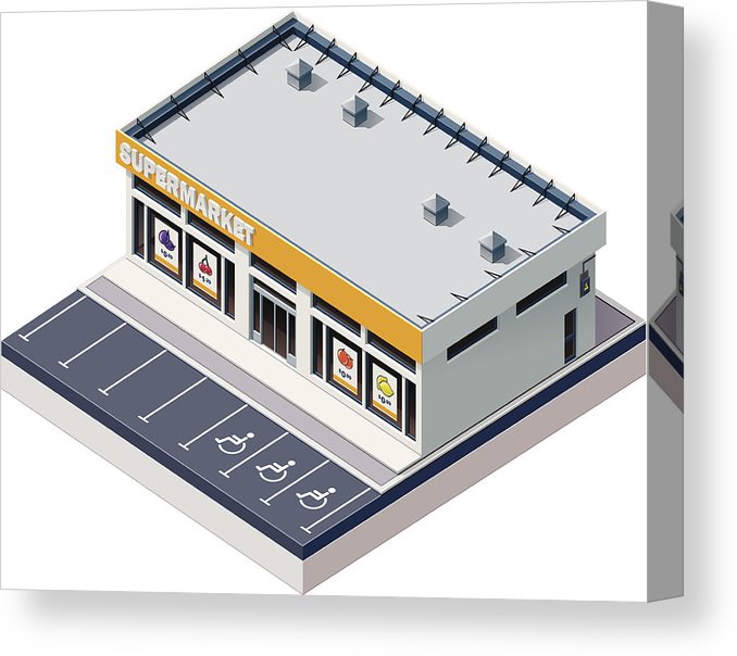 678x604 Isometric Supermarket Building Canvas Print Canvas Art