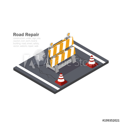 493x500 Road Work, Low Polygon Drawing, Vector Illustration, Isometric