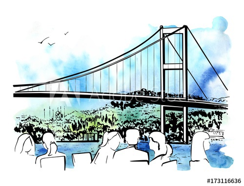 500x382 Hand Drawn Illustration With A Famous Landmark The Bosphorus
