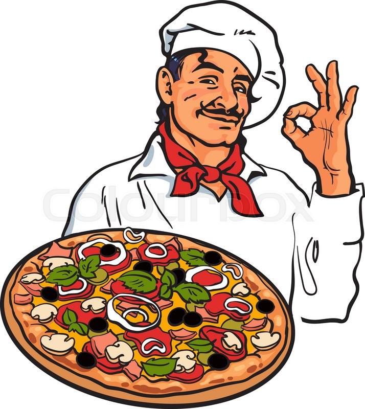 714x800 Smiling Italian Chef Holding Pizza In Stock Vector Colourbox