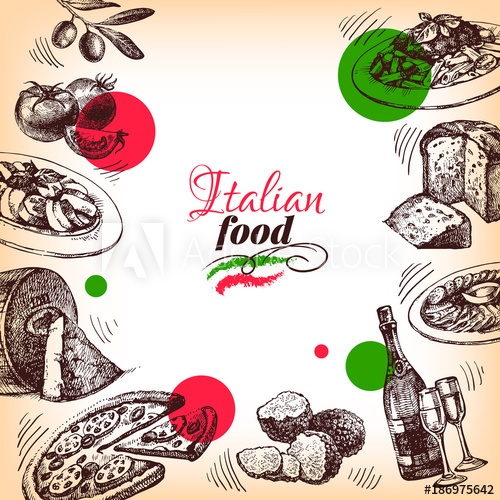 500x500 Restaurant Italian Cuisine Menu Design Hand Drawn Sketch Vector