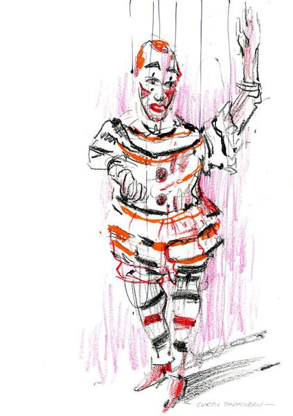 423x600 Victorian White Face Clown Marionette In Performance