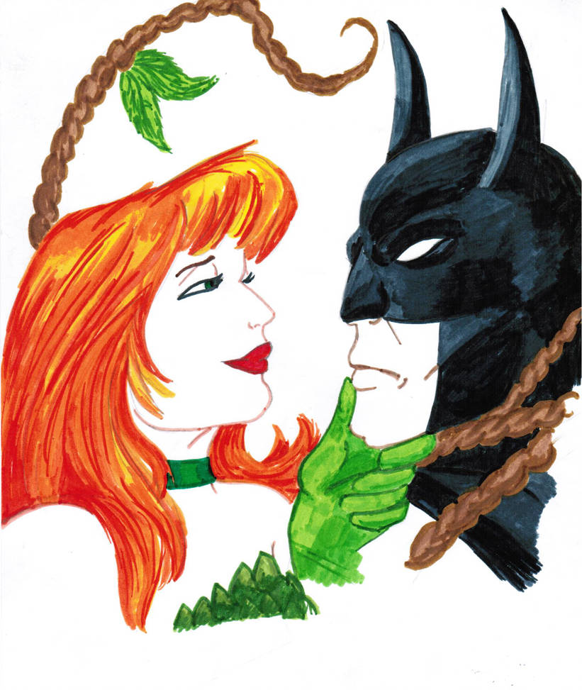 821x973 poison ivy and batman marker drawing