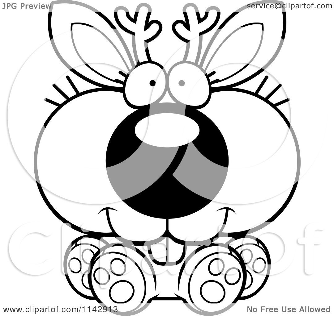 1080x1024 Cartoon Clipart Of A Black And White Cute Sitting Jackalope