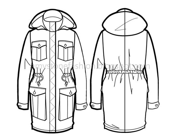 600x472 Amy Stone Fashion Flat Sketches Adobe Illustrator Women's Parka
