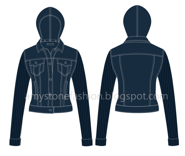 600x507 Amy Stone Fashion Flat Sketches Hooded Knit Sleeve Denim Jacket